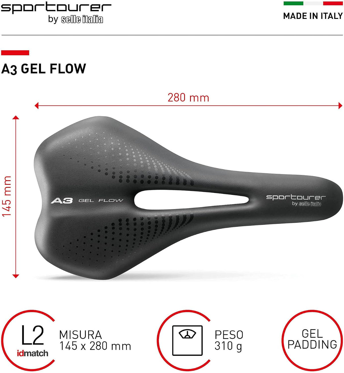 SELLE ITALIA SPORTOURER A3 GEL FLOW UNISEX SADDLE